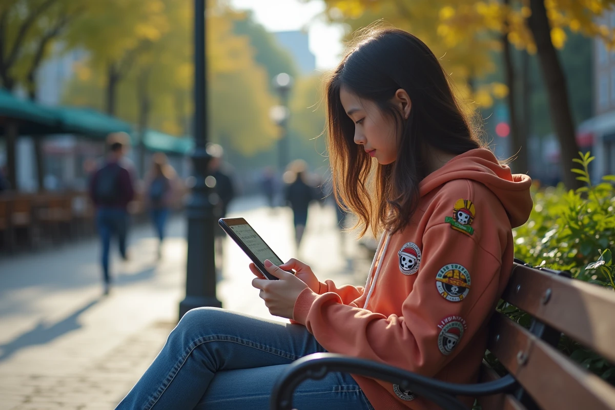 Adolescente regardant scans de One Piece sur sa tablette