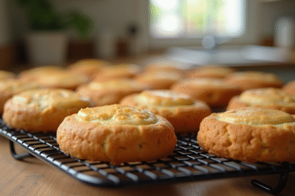 Biscuits Joconde frais sur un grille cuisson