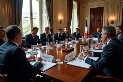 Session plénière du Congrès UINL Paris avec notaires internationaux réunis autour d'une table de conférence dans un cadre institutionnel parisien