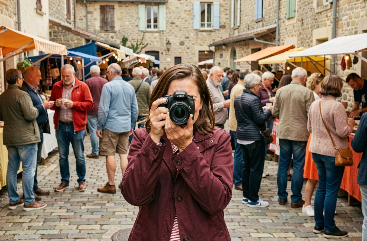 Coralimage photographiant des portraits lors d'un événement en plein air sur une place de l'Yonne