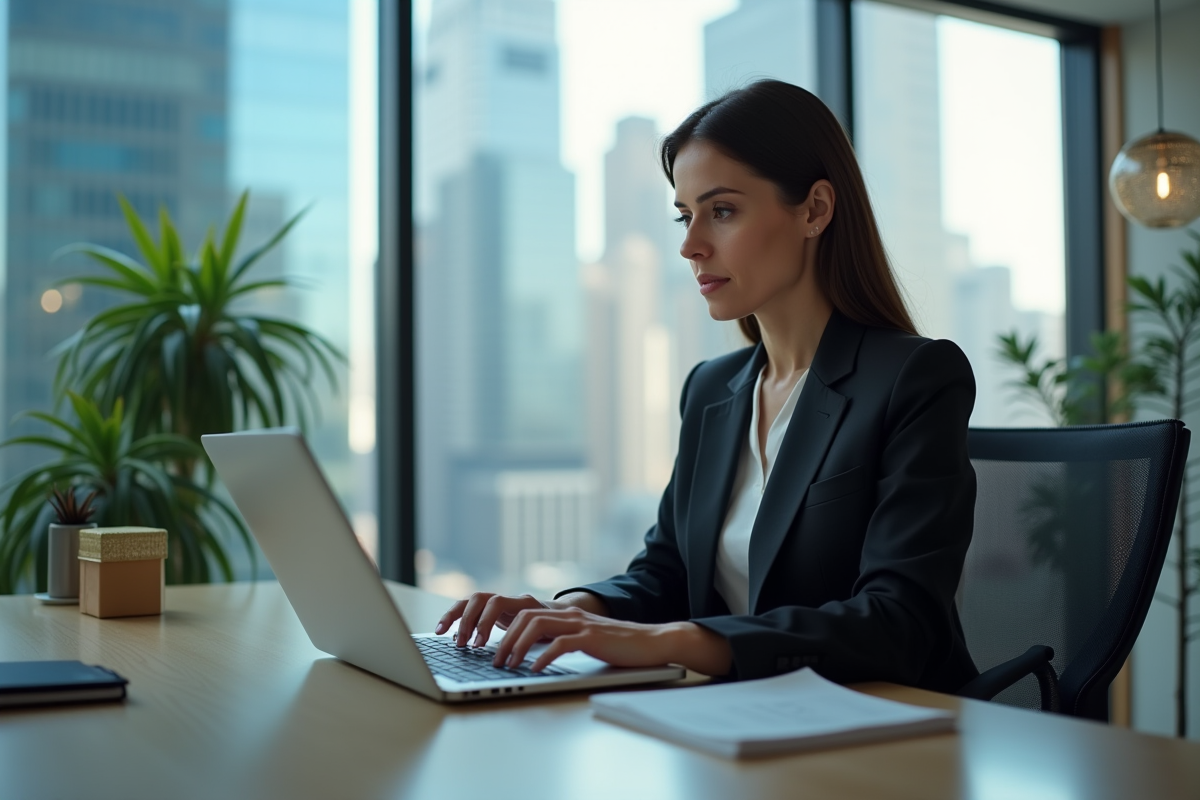 Femme d affaires travaillant sur un ordinateur dans un bureau moderne