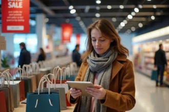 Femme française vérifiant une checklist pour Black Friday
