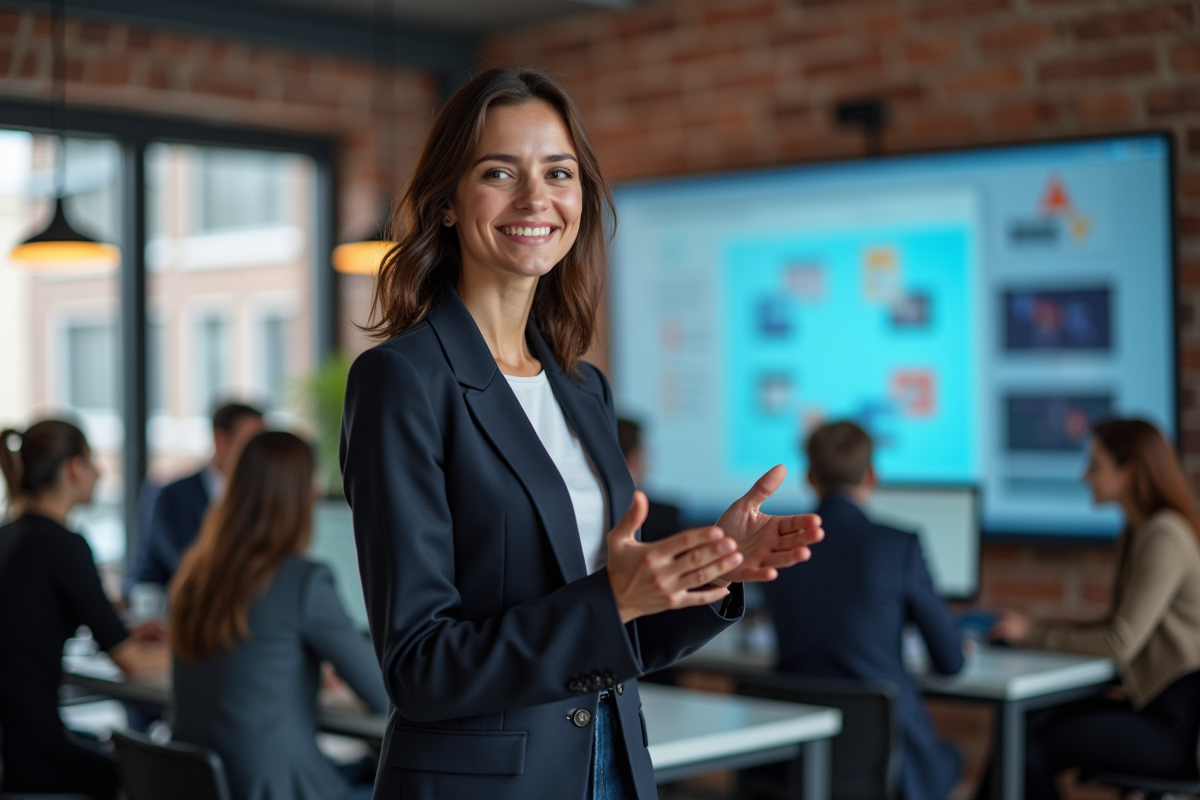 Femme confiante en formation digitale en entreprise