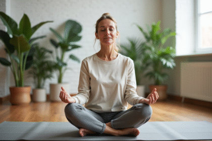 Femme méditant en intérieur dans un studio moderne
