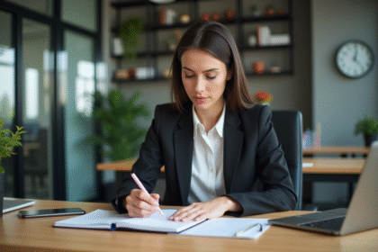 Femme d affaires concentrée à son bureau moderne