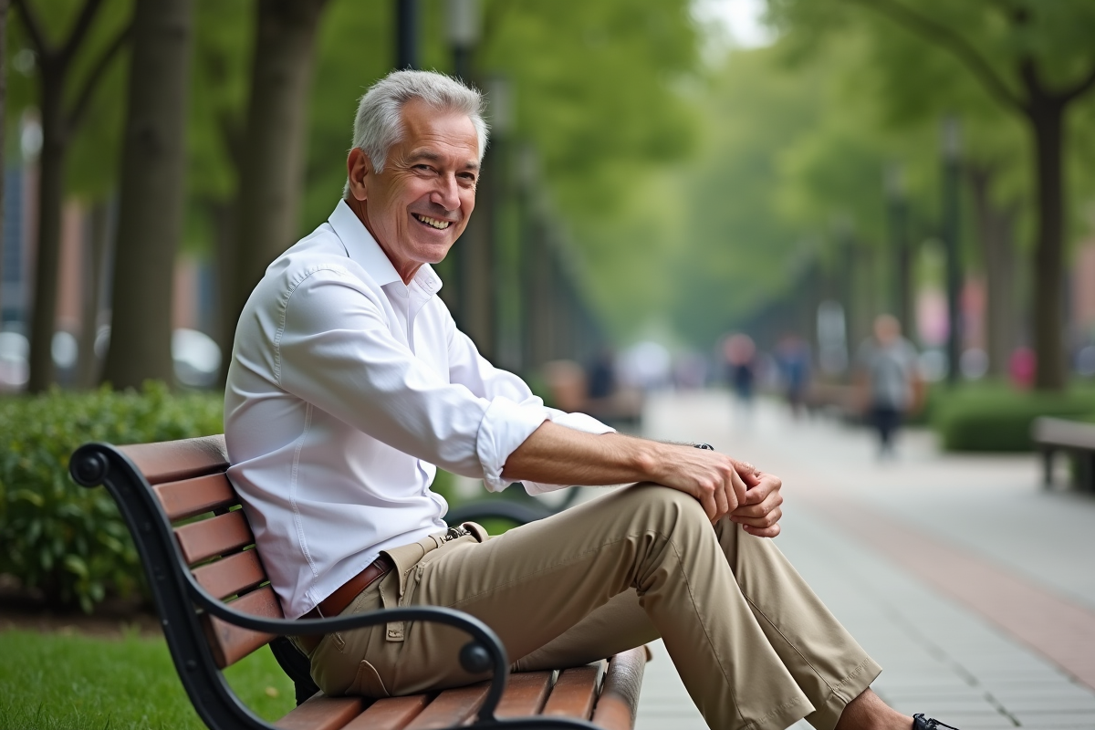 Homme détendu assis dans un parc en ville