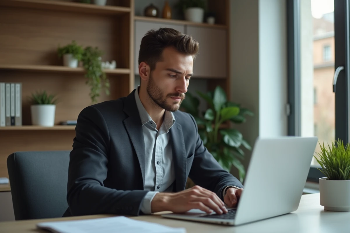 Homme concentré travaillant sur son ordinateur dans un bureau
