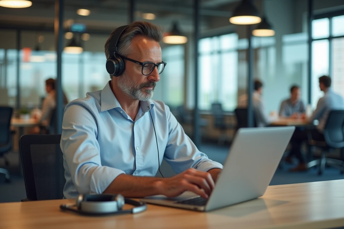 Homme d age moyen préparant son kit de télétravail dans un espace coworking