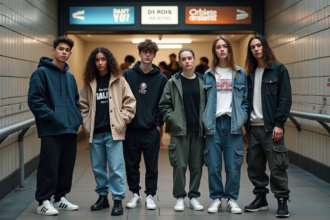 Groupe de jeunes dans le métro parisien en streetwear