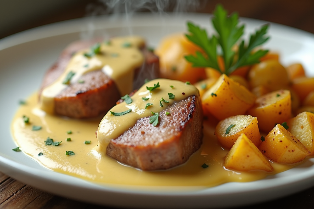 Lapins à la moutarde avec pommes de terre dorées