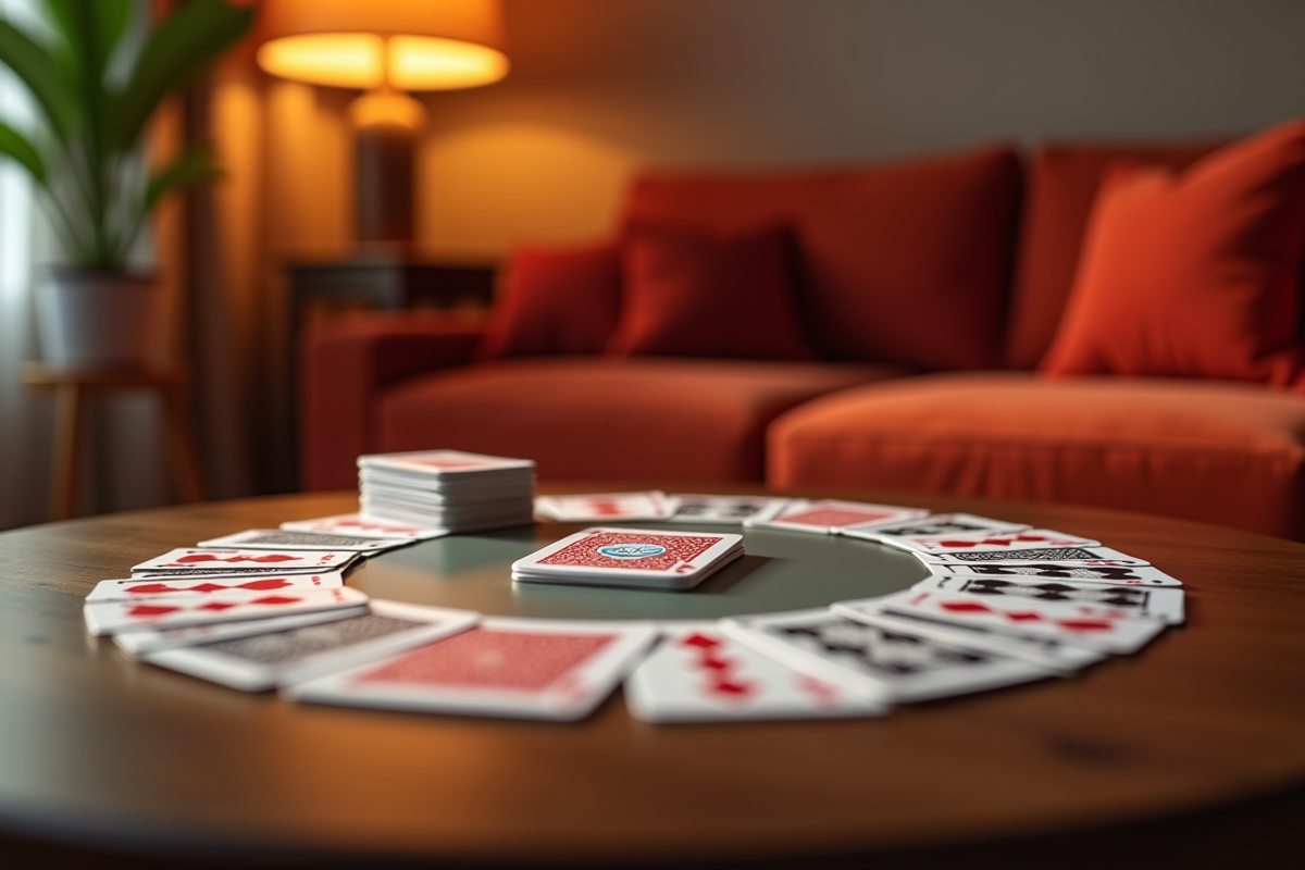 Main gagnante de SkipBo avec pile de score sur la table