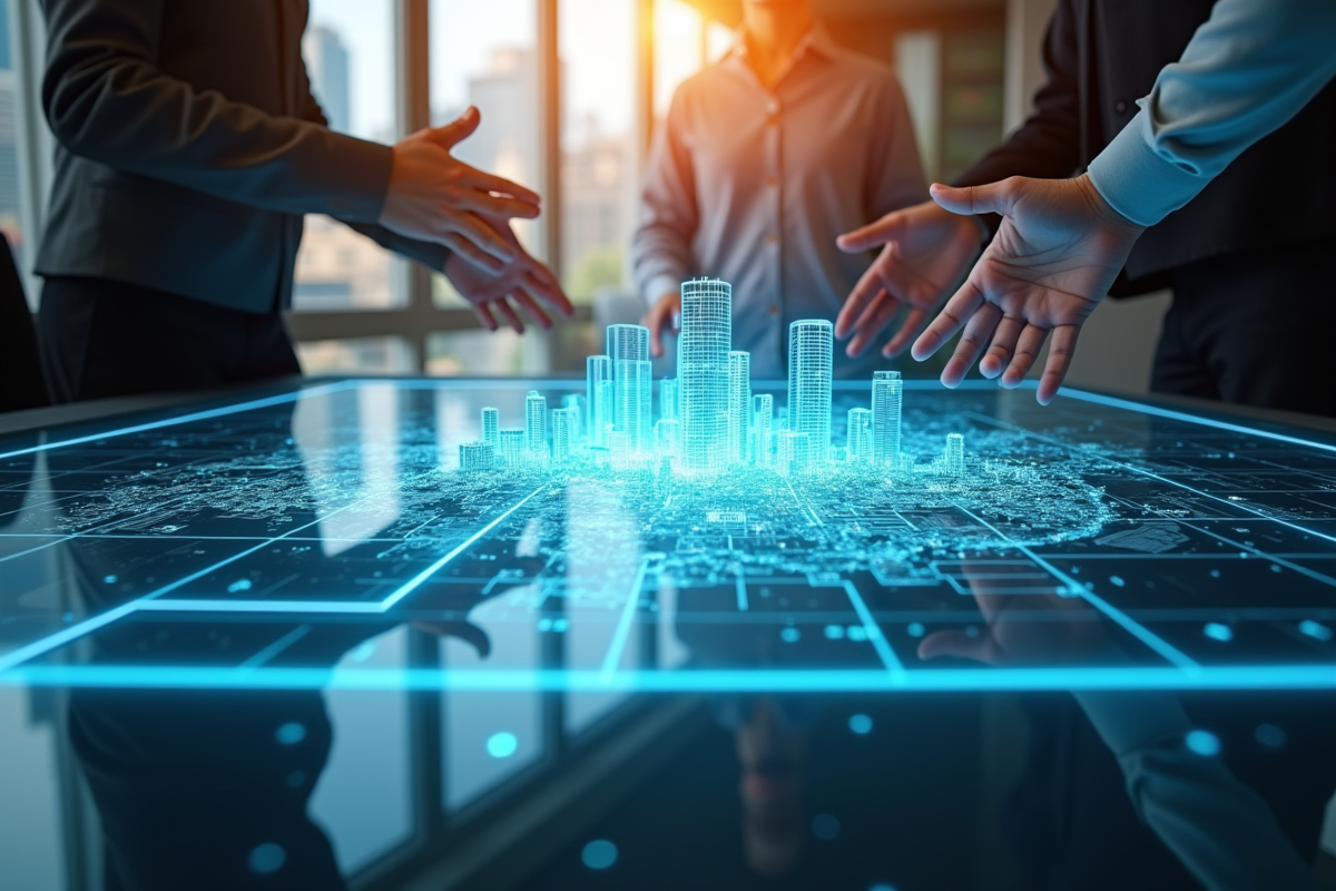 Table avec carte holographique 3D d