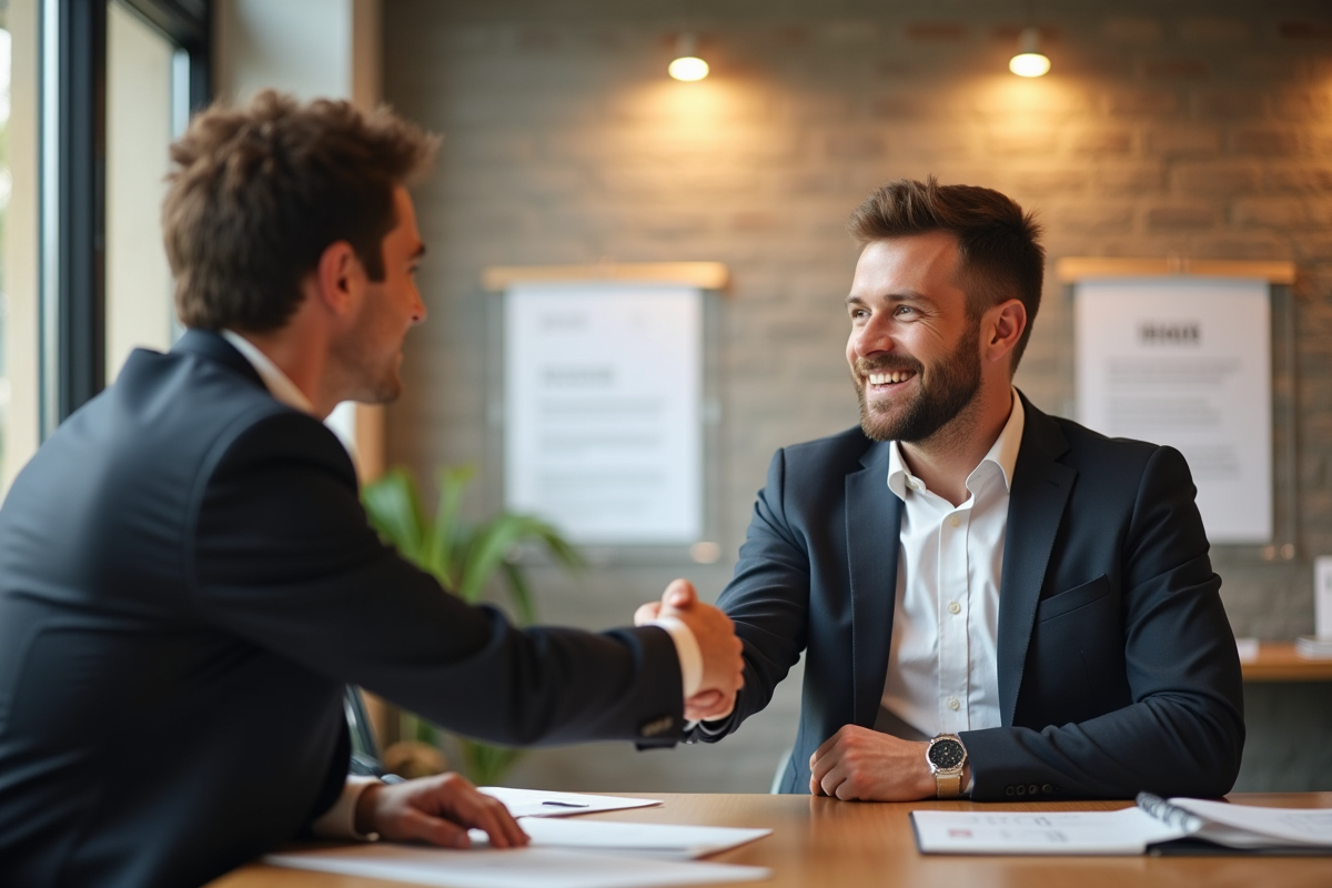 Homme serrant la main d un recruteur dans un bureau d emploi
