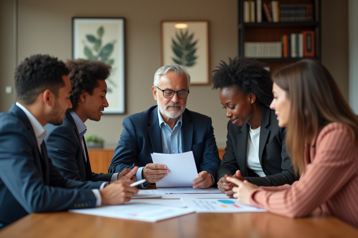 Manager senior et jeunes professionnels en réunion