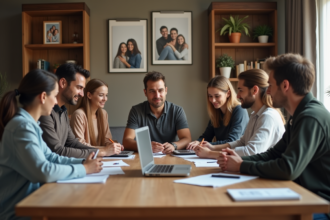 Groupe d'adultes autour d'une table en famille chaleureuse