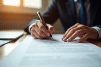 Main signant un document officiel en droit français
