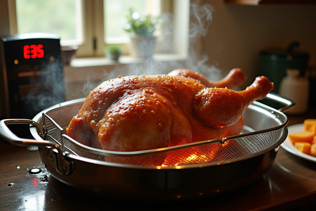 Rôti de veau entier dans une friteuse à air en cuisson dorée