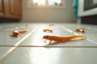 Gros plan de maggots sur carrelage blanc lumineux